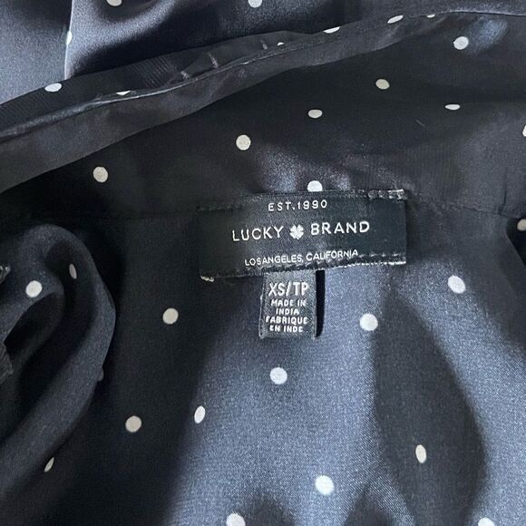 Lucky Brand Polkadot Printed Button Front Satin Jumpsuit in Black and White - Picture 10 of 12